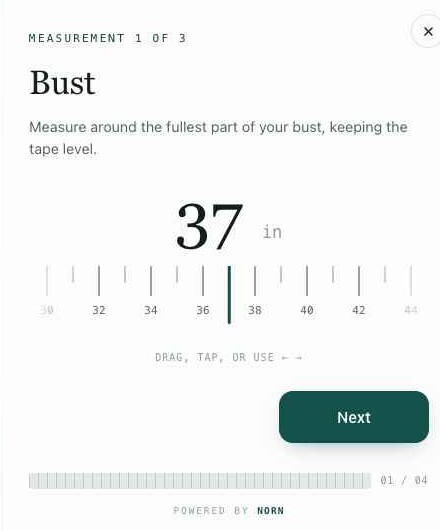 Norn fit quiz measuring bust on a ruler slider